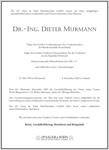 Traueranzeige von Dieter Murmann von Frankfurter Allgemeine Zeitung