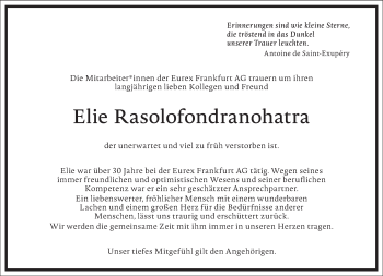 Traueranzeige von Elie Rasolofondranohatra von Frankfurter Allgemeine Zeitung