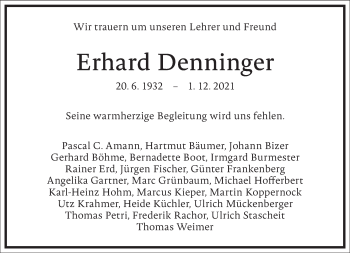 Traueranzeige von Erhard Denninger von Frankfurter Allgemeine Zeitung