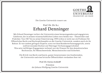 Traueranzeige von Erhard Denninger von Frankfurter Allgemeine Zeitung