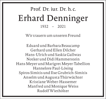 Traueranzeige von Erhard Denninger von Frankfurter Allgemeine Zeitung