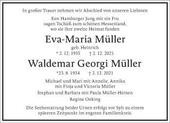 Traueranzeige von Eva-Maria Müller von Frankfurter Allgemeine Zeitung