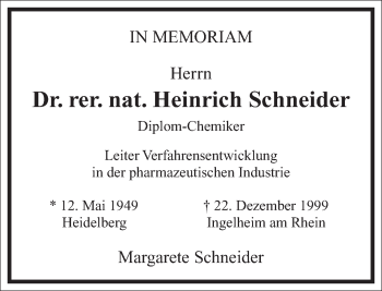 Traueranzeige von Heinrich Schneider von Frankfurter Allgemeine Zeitung