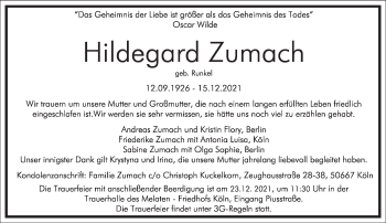 Traueranzeige von Hildegard Zumach von Frankfurter Allgemeine Zeitung