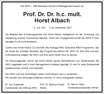 Traueranzeige von Horst Albach von Frankfurter Allgemeine Zeitung