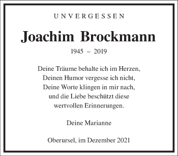 Traueranzeige von Joachim Brockman von Frankfurter Allgemeine Zeitung