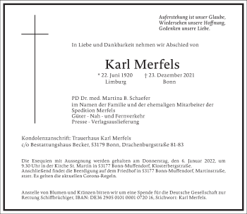 Traueranzeige von Karl Merfels von Frankfurter Allgemeine Zeitung