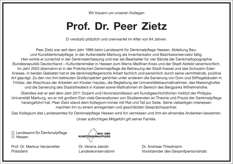  Traueranzeige für Peer Zietz vom 11.12.2021 aus Frankfurter Allgemeine Zeitung