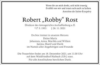 Traueranzeige von Robert Rost von Frankfurter Allgemeine Zeitung