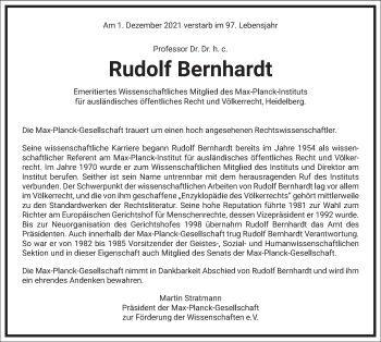 Traueranzeige von Rudolf Bernhardt von Frankfurter Allgemeine Zeitung