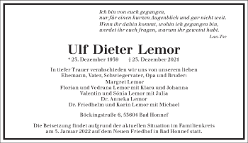 Traueranzeige von Ulf Dieter Lemor von Frankfurter Allgemeine Zeitung