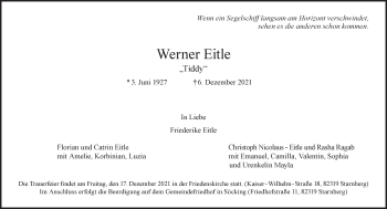 Traueranzeige von Werner Eitle von Frankfurter Allgemeine Zeitung