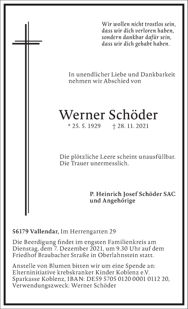  Traueranzeige für Werner Schöder vom 04.12.2021 aus Frankfurter Allgemeine Zeitung