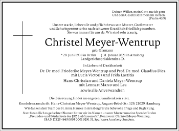 Traueranzeige von Christel Meyer-Wentrup von Frankfurter Allgemeine Zeitung