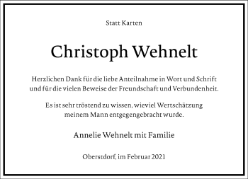 Traueranzeige von Christoph Wehnelt von Frankfurter Allgemeine Zeitung