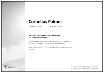 Traueranzeige von Cornelius Palmer von Frankfurter Allgemeine Zeitung