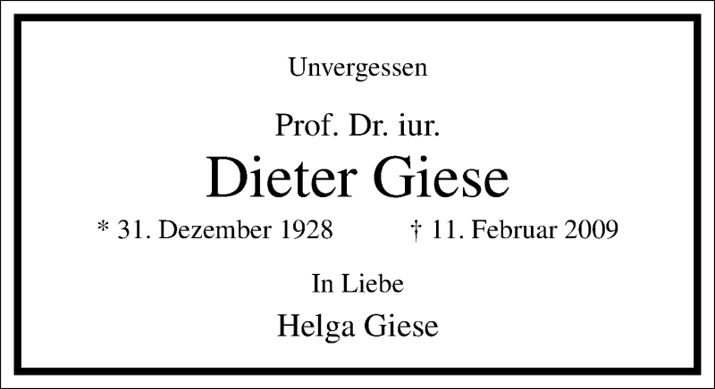  Traueranzeige für Dieter Giese vom 11.02.2021 aus Frankfurter Allgemeine Zeitung