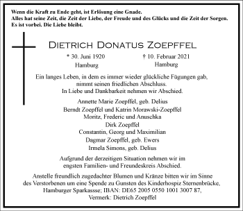 Traueranzeige von Dietrich Donatus Zoepffel von Frankfurter Allgemeine Zeitung