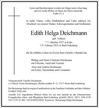 Traueranzeige von Edith Helga Deichmann von Frankfurter Allgemeine Zeitung