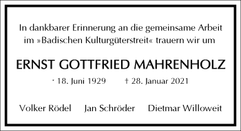 Traueranzeige von Ernst Gottfried Mahrenholz von Frankfurter Allgemeine Zeitung