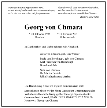 Traueranzeige von Georg von Chmara von Frankfurter Allgemeine Zeitung