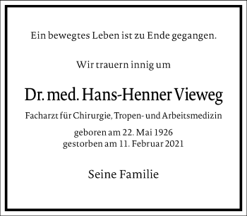 Traueranzeige von Hans-Henner Vieweg von Frankfurter Allgemeine Zeitung