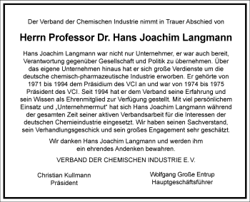 Traueranzeige von Hans Joachim Langmann von Frankfurter Allgemeine Zeitung