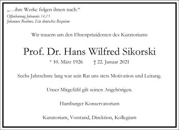 Traueranzeige von Hans Wilfred Sikorski von Frankfurter Allgemeine Zeitung