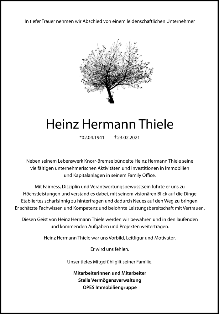  Traueranzeige für Heinz Hermann Thiele vom 27.02.2021 aus Frankfurter Allgemeine Zeitung
