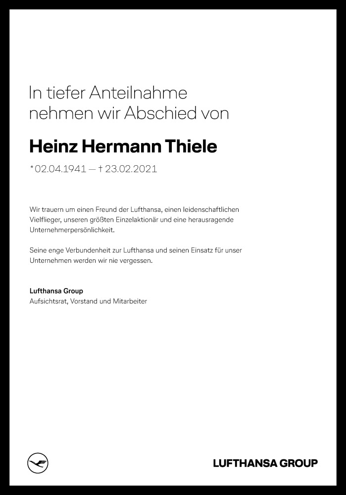  Traueranzeige für Heinz Hermann Thiele vom 27.02.2021 aus Frankfurter Allgemeine Zeitung
