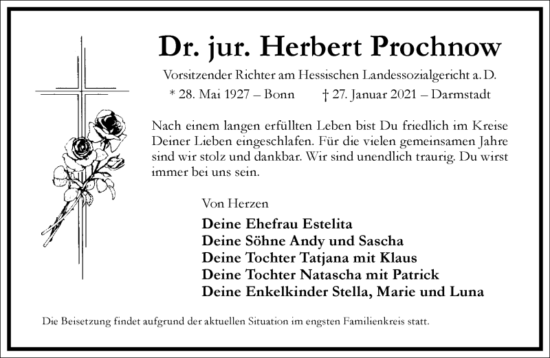  Traueranzeige für Herbert Prochnow vom 06.02.2021 aus Frankfurter Allgemeine Zeitung