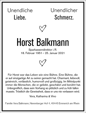 Traueranzeige von Horst Balkmann von Frankfurter Allgemeine Zeitung