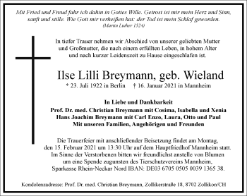 Traueranzeige von Ilse Lilli Breymann von Frankfurter Allgemeine Zeitung