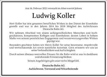 Traueranzeige von Ludwig Koller von Frankfurter Allgemeine Zeitung