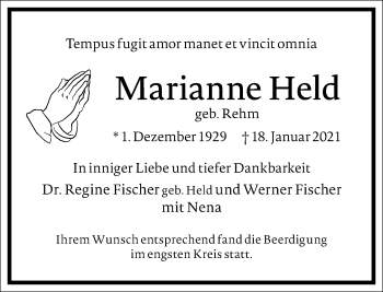 Traueranzeige von Marianne Held von Frankfurter Allgemeine Zeitung