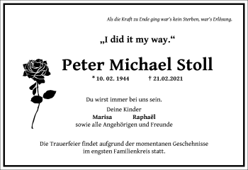 Traueranzeige von Peter Michael Stoff von Frankfurter Allgemeine Zeitung