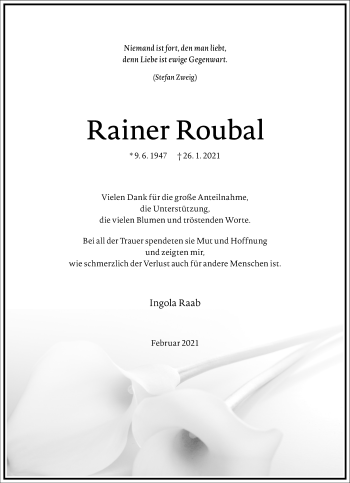 Traueranzeige von Rainer Roubal von Frankfurter Allgemeine Zeitung