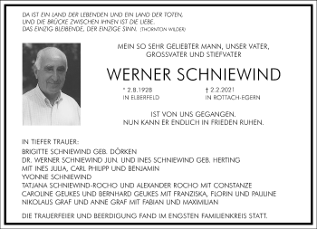 Traueranzeige von Werner Schniewind von Frankfurter Allgemeine Zeitung