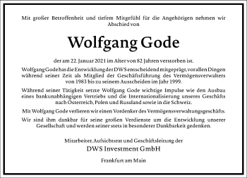 Traueranzeige von Wolfgang Gode von Frankfurter Allgemeine Zeitung