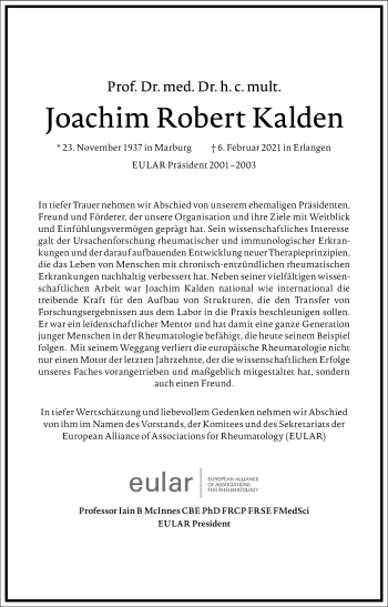 Traueranzeige von Joachim Robert Kalden von Frankfurter Allgemeine Zeitung