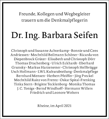 Traueranzeige von Barbara Seifen von Frankfurter Allgemeine Zeitung