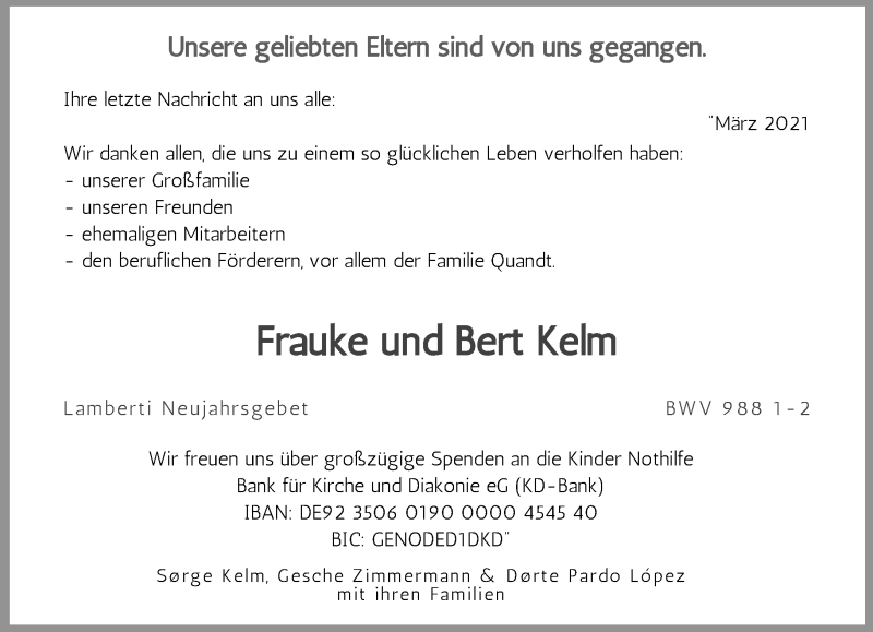  Traueranzeige für Bert Kelm vom 11.03.2021 aus Frankfurter Allgemeine Zeitung