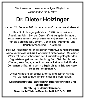 Traueranzeige von Dieter Holzinger von Frankfurter Allgemeine Zeitung