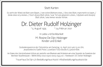 Traueranzeige von Dieter Rudolf Holzinger von Frankfurter Allgemeine Zeitung