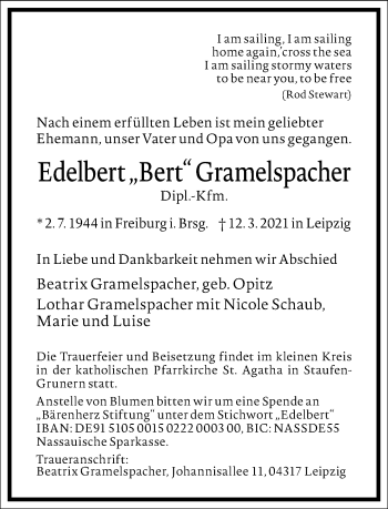 Traueranzeige von Edelbert Gramelspacher von Frankfurter Allgemeine Zeitung