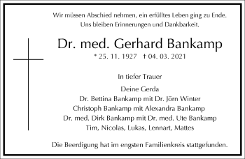 Traueranzeige von Gerhard Bankamp von Frankfurter Allgemeine Zeitung