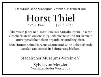 Traueranzeige von Horst Thiel von Frankfurter Allgemeine Zeitung