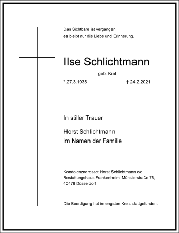 Traueranzeige von Ilse Schlichtmann von Frankfurter Allgemeine Zeitung
