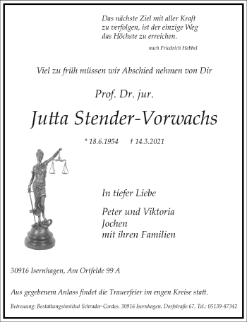 Traueranzeige von Jutta Stender-Vorwachs von Frankfurter Allgemeine Zeitung