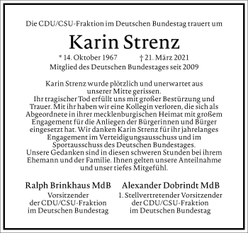 Traueranzeige von Karin Strenz von Frankfurter Allgemeine Zeitung